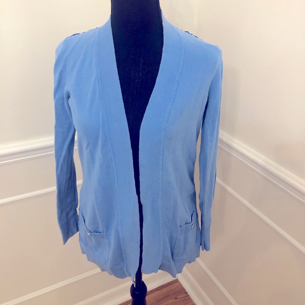 Blue cardigan sweater